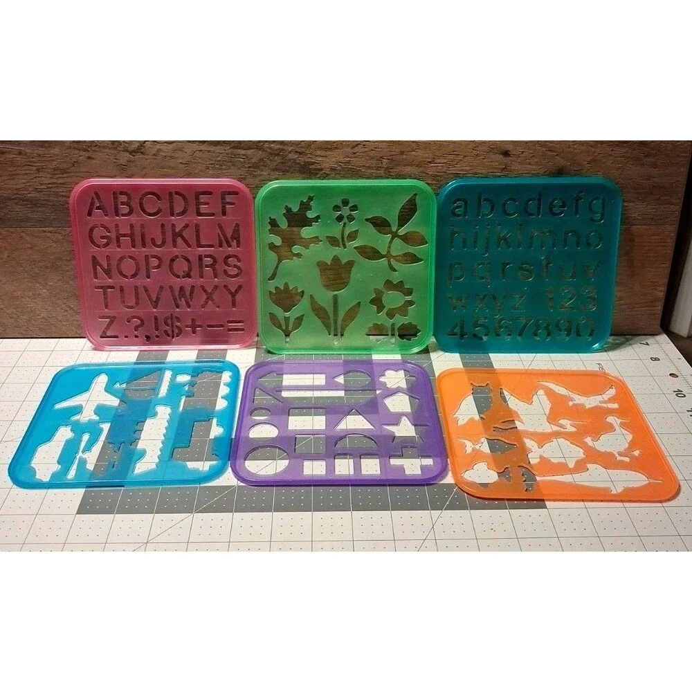 Vintage Yellow Tupperware Stencil Case With Stencils